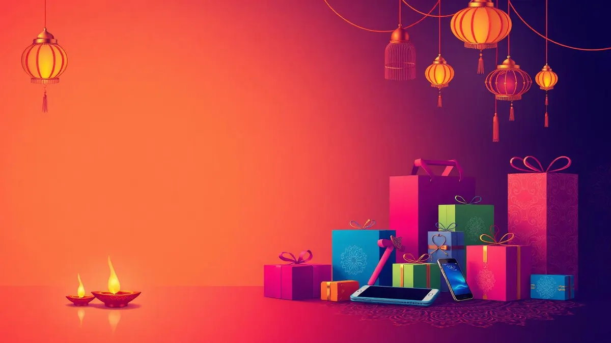 Indian festive sale season shopping banner with lamps, lanterns and discount offers